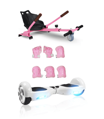 6.5 White classic Swegway Hoverboard + Pink Hoverkart Bundle Deal - SWEGWAYFUN